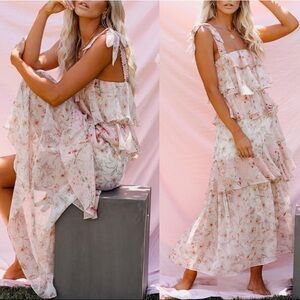 ISO!!!!!!!!!!👀.            VICI Pink Floral Tiered Semi Sheer Maxi Tank Dress